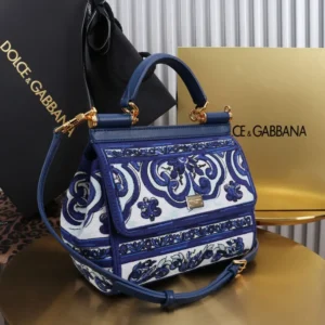 Dolce Gabbana D&G Women Small Sicily Handbag with Majolica Embroidery-Blue