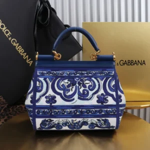 Dolce Gabbana D&G Women Small Sicily Handbag with Majolica Embroidery-Blue