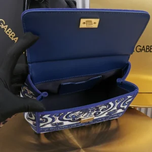 Dolce Gabbana D&G Women Small Sicily Handbag with Majolica Embroidery-Blue