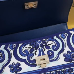 Dolce Gabbana D&G Women Small Sicily Handbag with Majolica Embroidery-Blue