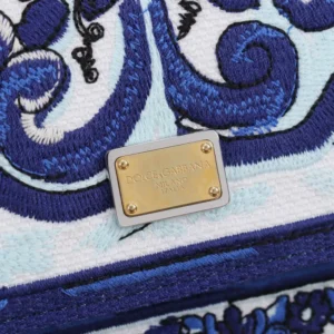Dolce Gabbana D&G Women Small Sicily Handbag with Majolica Embroidery-Blue