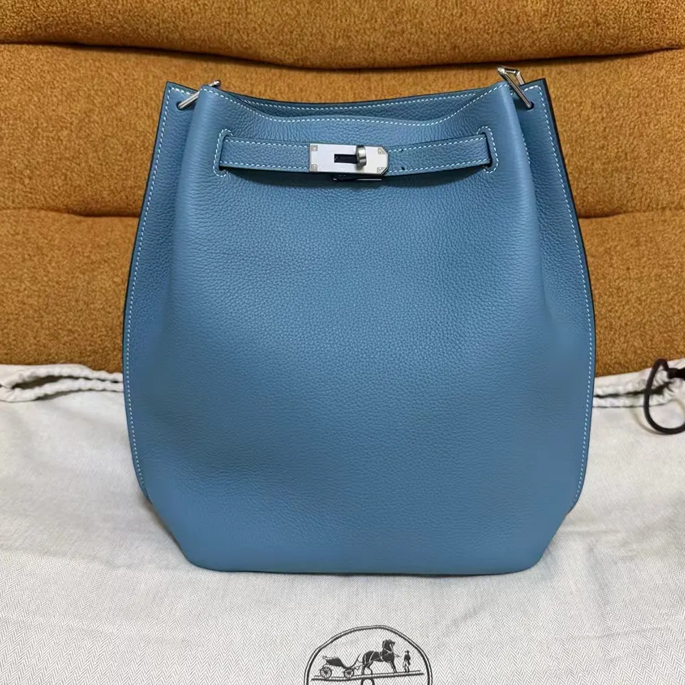 Hermes Unisex Togo So Kelly 22 Palladium Hardware-Blue 10 Hermes Unisex Togo So Kelly 22 Palladium Hardware-Blue