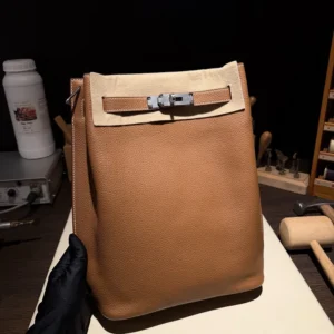 Hermes Unisex Togo So Kelly 22 Palladium Hardware-Brown