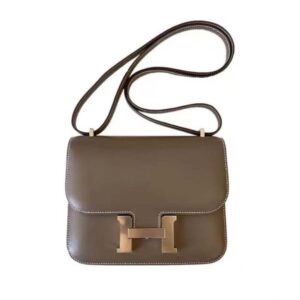 Hermes Women Constance 19 Bag Box Calf Leather-Grey/Gold