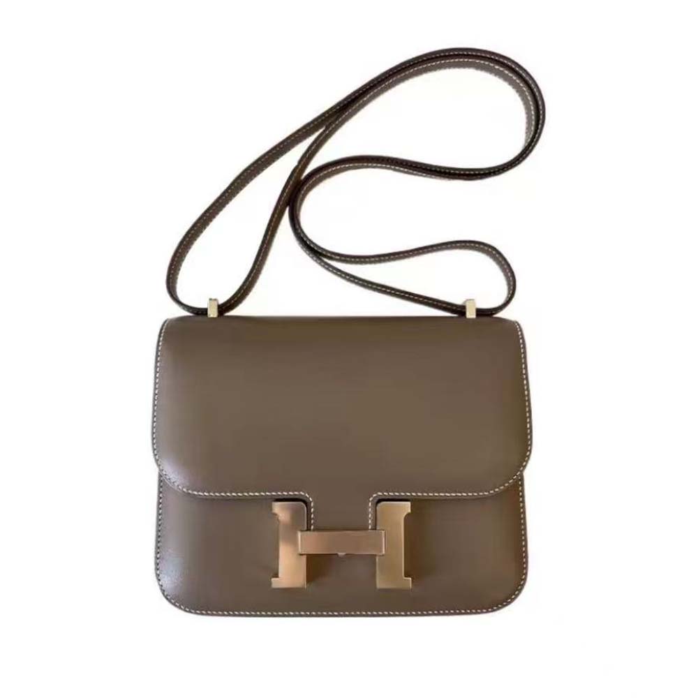 Hermes Women Constance 19 Bag Box Calf Leather-Grey/Gold