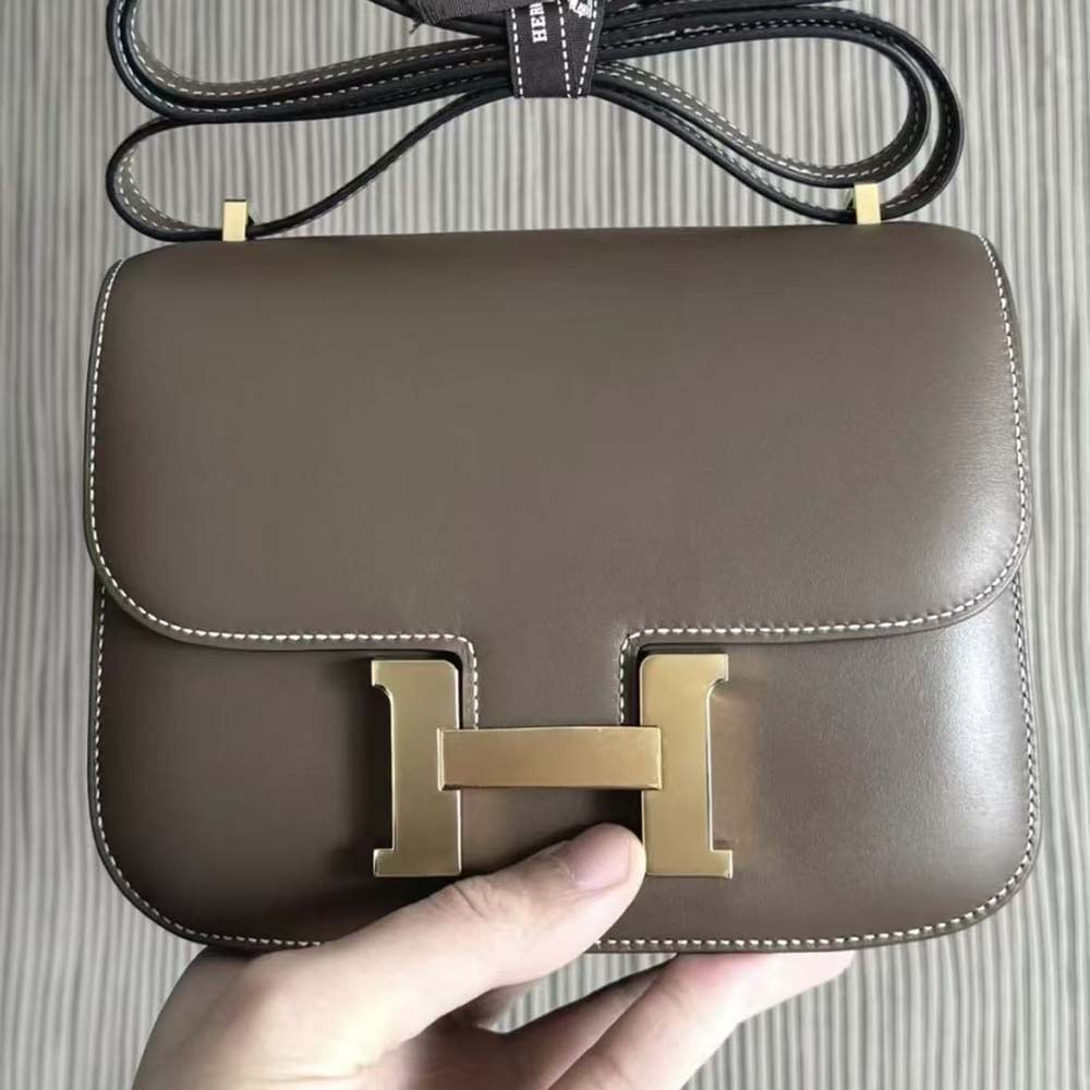 Hermes Women Constance 19 Bag Box Calf Leather-Grey/Gold