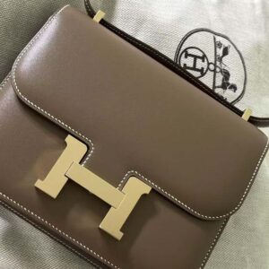 Hermes Women Constance 19 Bag Box Calf Leather-Grey/Gold