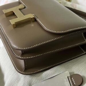 Hermes Women Constance 19 Bag Box Calf Leather-Grey/Gold