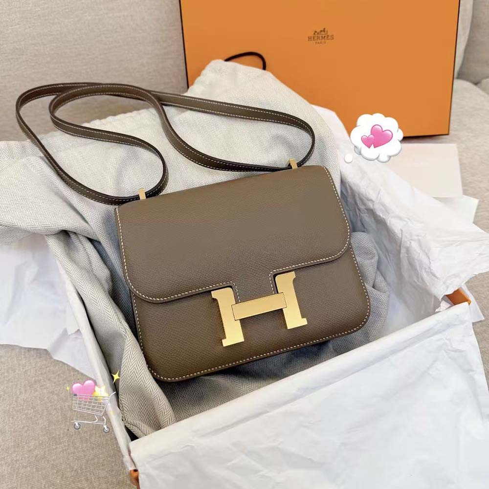 Hermes Women Constance 19 Bag Epsom Leather-GreyGold