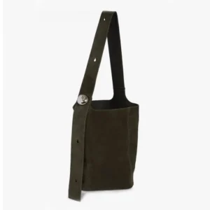 Loewe Unisex Large Pebble Bucket Bag in Suede Calfskin-Dark Green