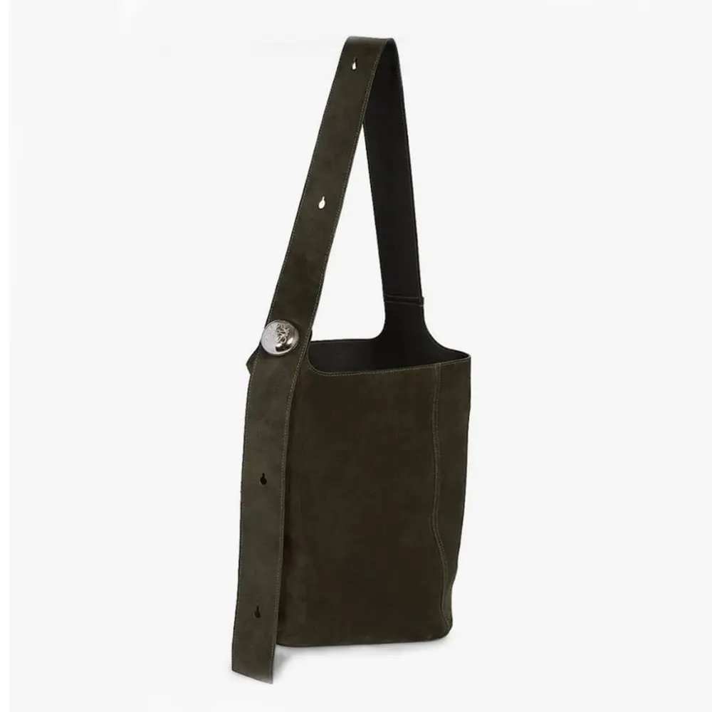 Loewe Unisex Large Pebble Bucket Bag in Suede Calfskin-Dark Green