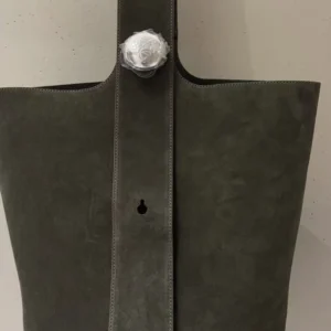 Loewe Unisex Large Pebble Bucket Bag in Suede Calfskin-Dark Green
