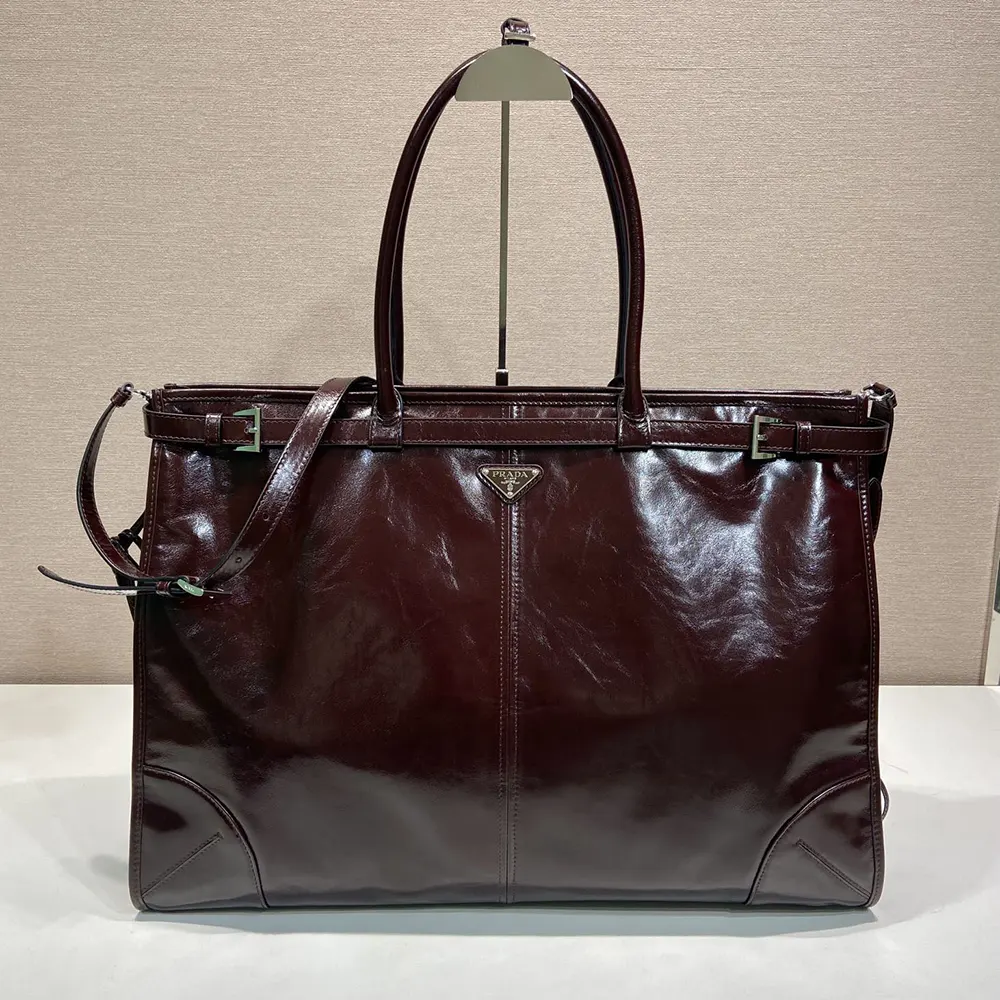 Prada Unisex Bonnie Leather Tote Bag-Burgundy 2VG1282CYR