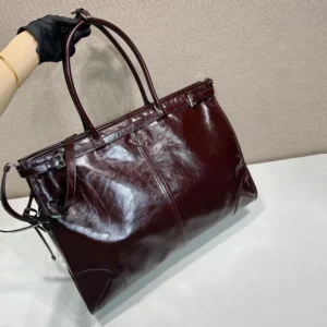 Prada Unisex Bonnie Leather Tote Bag-Burgundy 2VG1282CYR