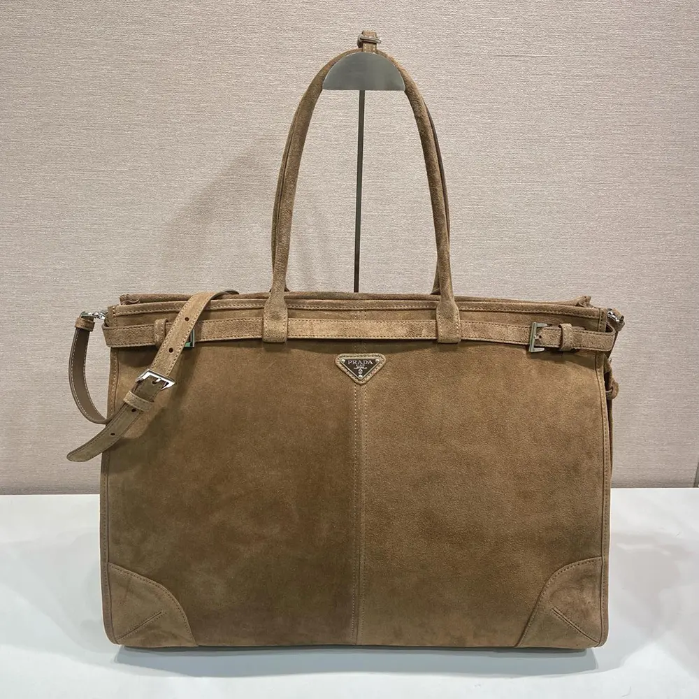 Prada Unisex Bonnie Suede Tote Bag-Cinnamon 2VG1282C4S