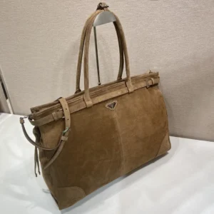 Prada Unisex Bonnie Suede Tote Bag-Cinnamon 2VG1282C4S