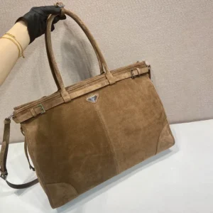 Prada Unisex Bonnie Suede Tote Bag-Cinnamon 2VG1282C4S