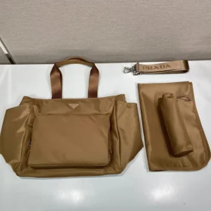 Prada Unisex Re-Nylon Baby Bag with Triangle Logo-Brown