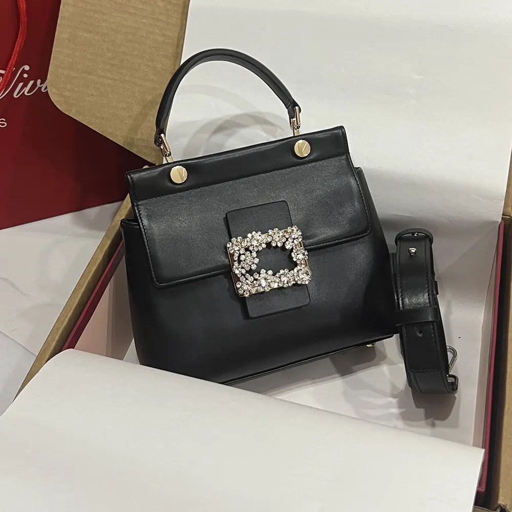 Roger Vivier Women Cabas Efflorescence Mini Bag in Leather-Black