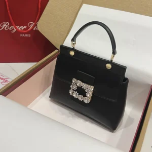 Roger Vivier Women Cabas Efflorescence Mini Bag in Leather-Black