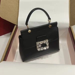Roger Vivier Women Cabas Efflorescence Mini Bag in Leather-Black