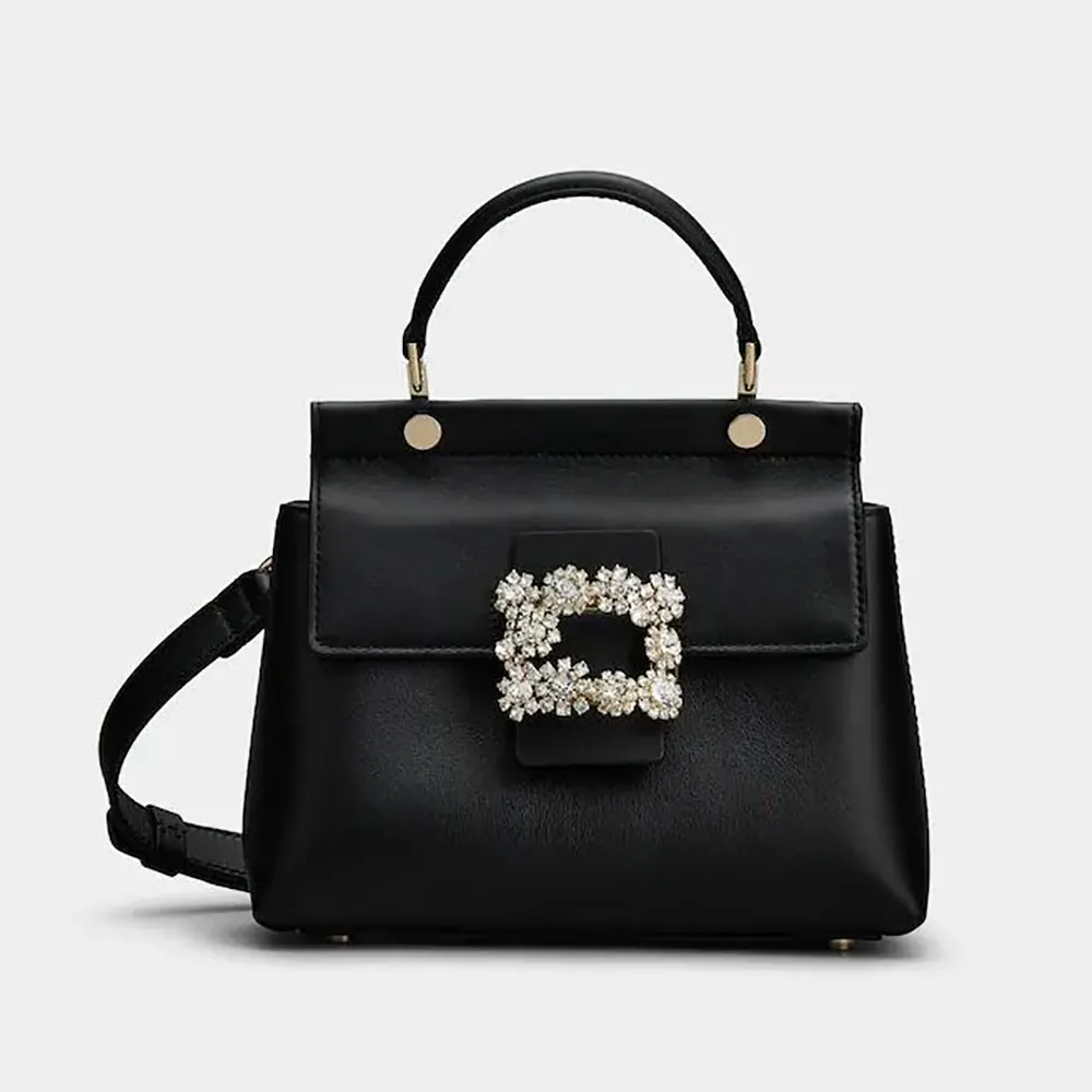 Roger Vivier Women Cabas Efflorescence Mini Bag in Leather-Black