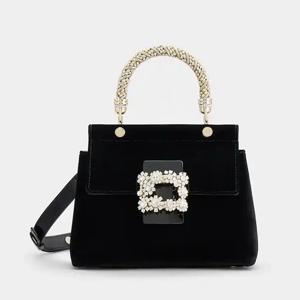 Roger Vivier Women Cabas Jewel Efflorescence Mini Bag in Velvet-Black