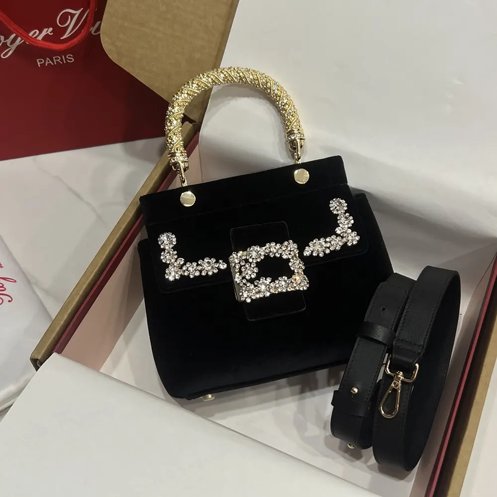 Roger Vivier Women Cabas Jewel Efflorescence Mini Bag in Velvet-Black