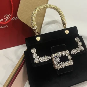 Roger Vivier Women Cabas Jewel Efflorescence Mini Bag in Velvet-Black