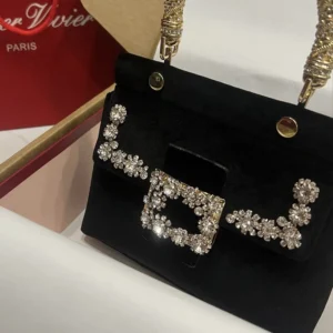 Roger Vivier Women Cabas Jewel Efflorescence Mini Bag in Velvet-Black