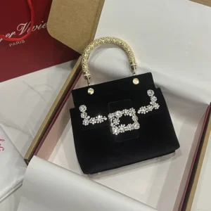Roger Vivier Women Cabas Jewel Efflorescence Mini Bag in Velvet-Black
