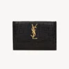 Saint Laurent YSL Women Uptown Flap Card Case in Crocodile-Embossed Shiny Leather