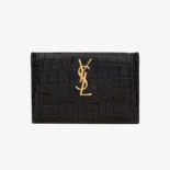 Saint Laurent YSL Women Uptown Flap Card Case in Crocodile-Embossed Shiny Leather