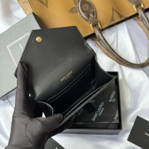 Saint Laurent YSL Women Uptown Flap Card Case in Crocodile-Embossed Shiny Leather