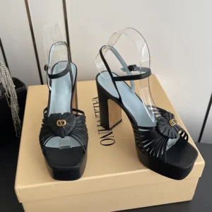 Valentino Women Coeur Royal Platform Sandal in Kidskin 115mm-Black