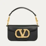 Valentino Women Garavani Locò Small Shoulder Bag In Calfskin With Jewel Logo-Black