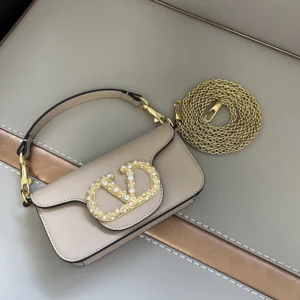 Valentino Women Garavani Locò Small Shoulder Bag In Calfskin With Jewel Logo-Sandy