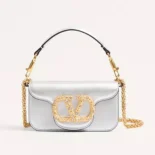 Valentino Women Garavani Locò Small Shoulder Bag In Laminated Calfskin With Jewel Logo