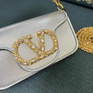 Valentino Women Garavani Locò Small Shoulder Bag In Laminated Calfskin With Jewel Logo