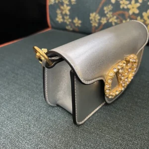 Valentino Women Garavani Locò Small Shoulder Bag In Laminated Calfskin With Jewel Logo