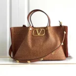 Valentino Women Medium Straw Summer Tote Bag-Brown