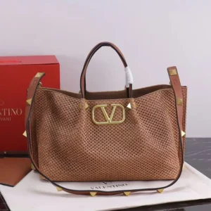 Valentino Women Medium Straw Summer Tote Bag-Brown