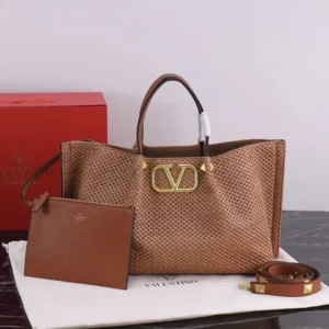 Valentino Women Medium Straw Summer Tote Bag-Brown