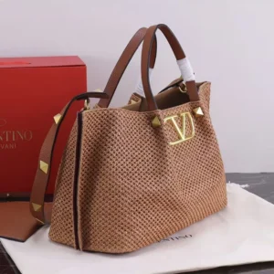 Valentino Women Medium Straw Summer Tote Bag-Brown