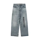 Balenciaga Men Baggy Pants In Light Blue Cotton Denim