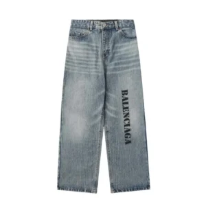 Balenciaga Men Baggy Pants In Light Blue Cotton Denim