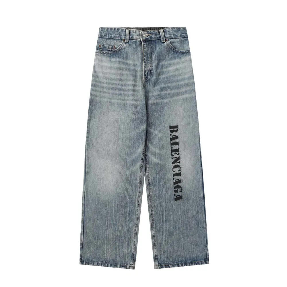 Balenciaga Men Baggy Pants In Light Blue Cotton Denim