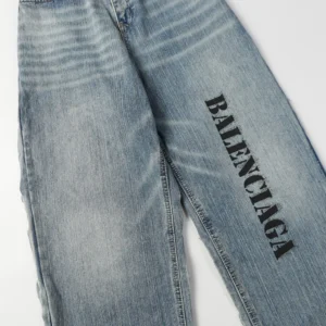 Balenciaga Men Baggy Pants In Light Blue Cotton Denim