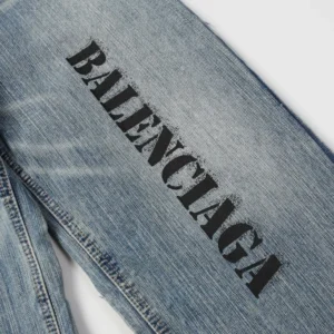Balenciaga Men Baggy Pants In Light Blue Cotton Denim