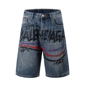 Balenciaga Men Folded Shorts in Dirty Vintage Blue